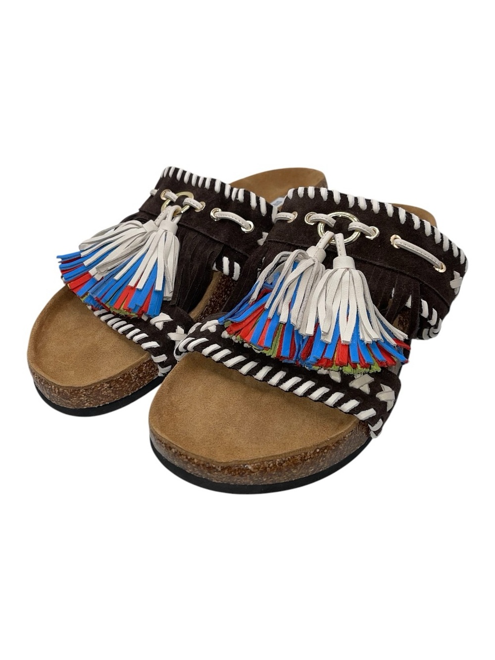 Steve Madden Lester Sandals Womenโs 7 US Brown Multi Tassel Fringe Suede